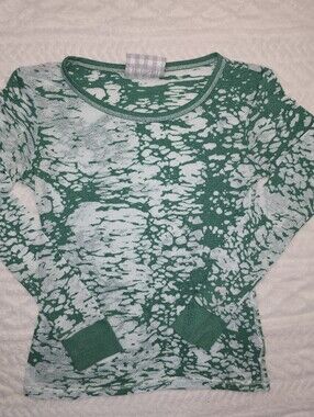 Jet Set Tie Dye Top Green White Abstract Thermal Knit Waffle Texture Burnout L